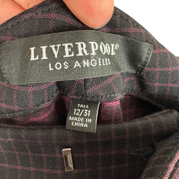 Liverpool NWT Black Burgundy Checkered High Rise Straight Leg Trousers 12 Tall - Picture 7 of 9